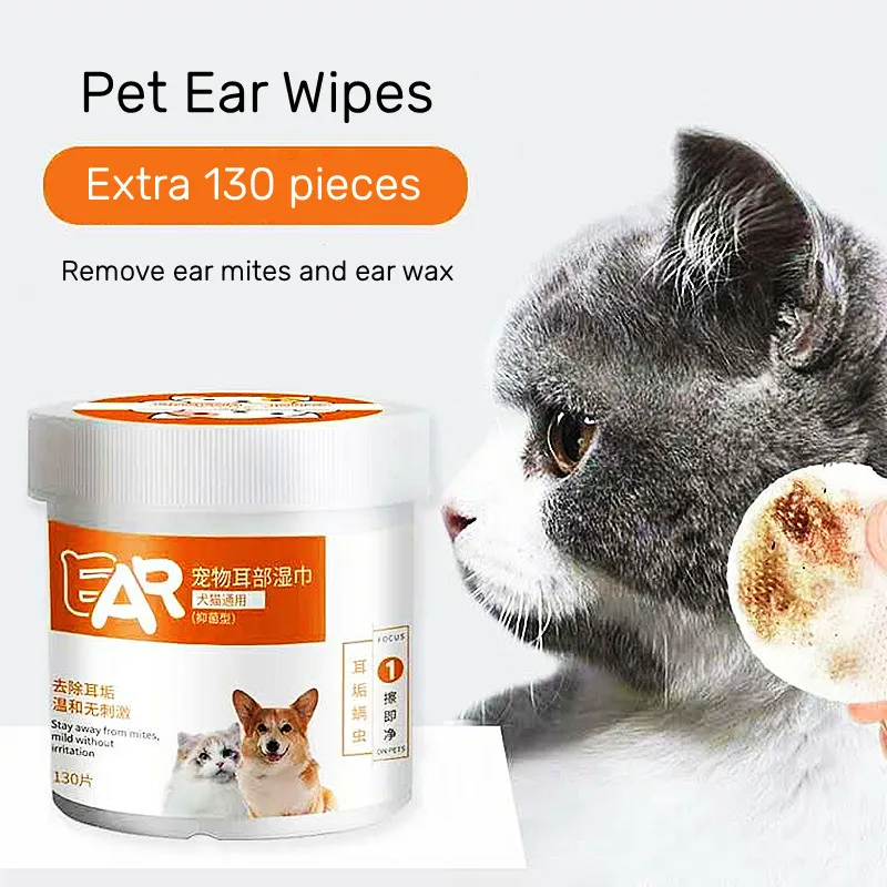 Toallitas para las orejas para mascotas, limpiador de cera para los oídos para perros y gatos, almohadillas de tela no tejida, toallitas para limpieza de orejas para mascotas, quitamanchas para las orejas, herramientas de limpieza para el cuidado de mascotas