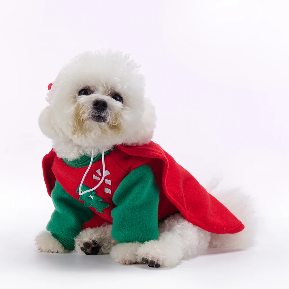Vestido navideño de forro polar cálido para perros con sombrero, traje de invierno con piruleta morada, disfraz suave para mascotas para perros pequeños a XL