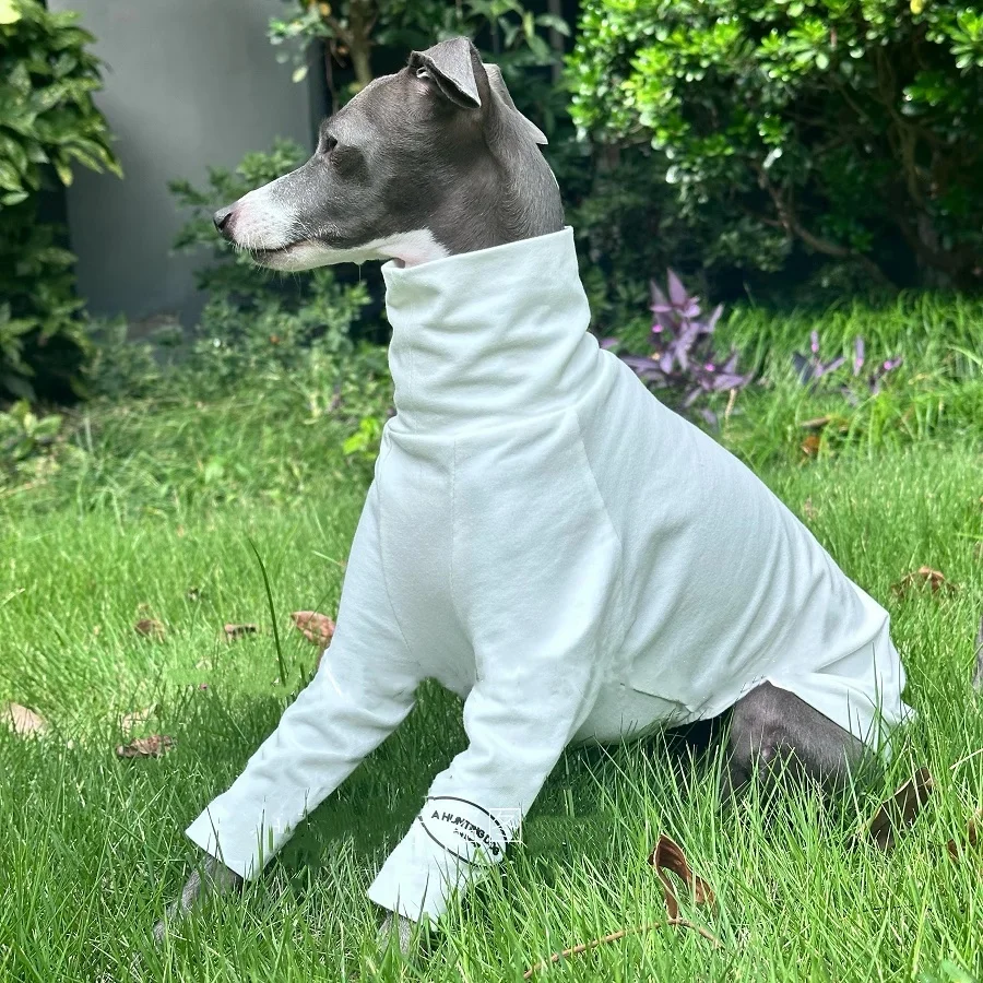 Mono blanco de algodón suave para perros medianos, camiseta interior de manga larga para Bedlington Little Greyhound, pijamas de cuello alto para caniche
