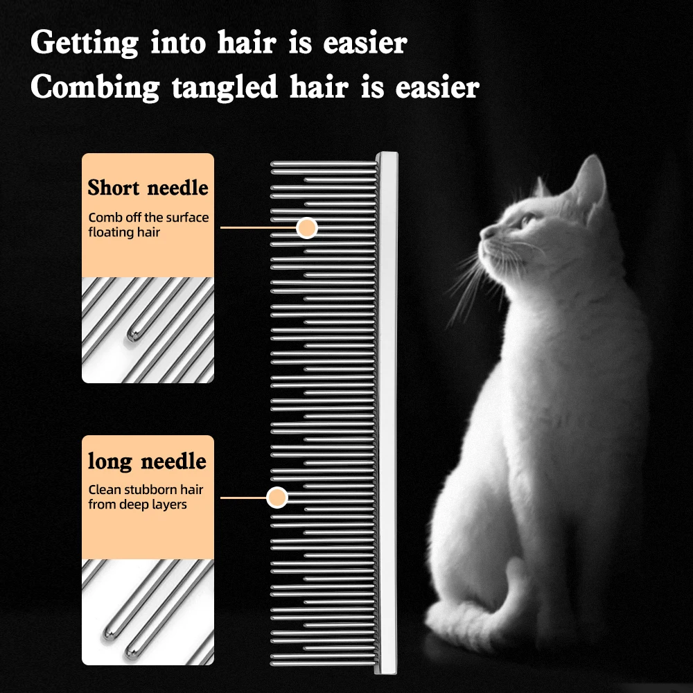 Peine específico para gatos Diseño de dientes largos y cortos Ragdoll Cat Blue Cat Mangillo de peine de cobre Cabello peinado profundo Buena elasticidad - imagen 5