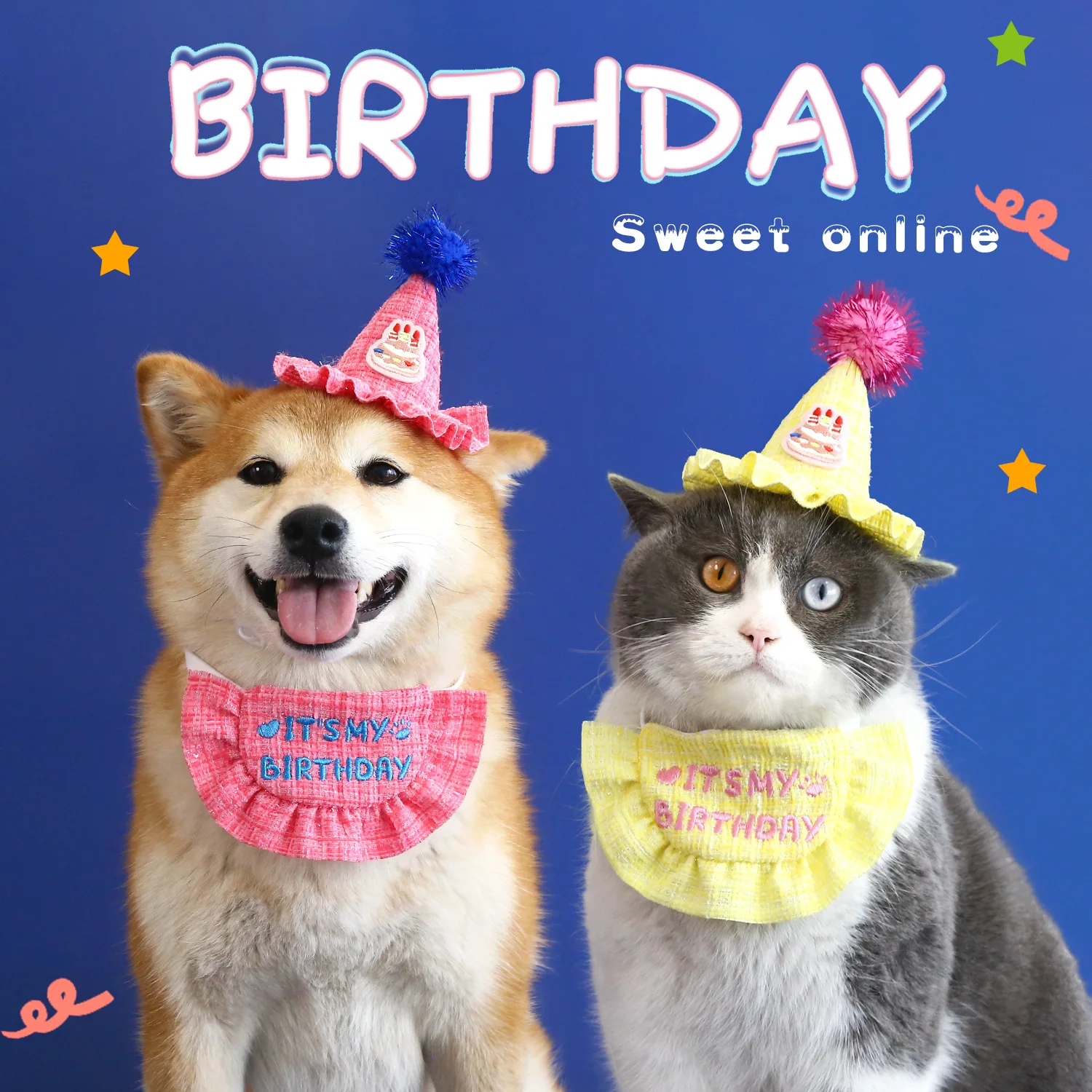 Conjunto de fiesta de cumpleaños para mascotas, babero de encaje bordado de feliz cumpleaños, sombrero, accesorios para cachorros, gatos y perros pequeños - imagen 5