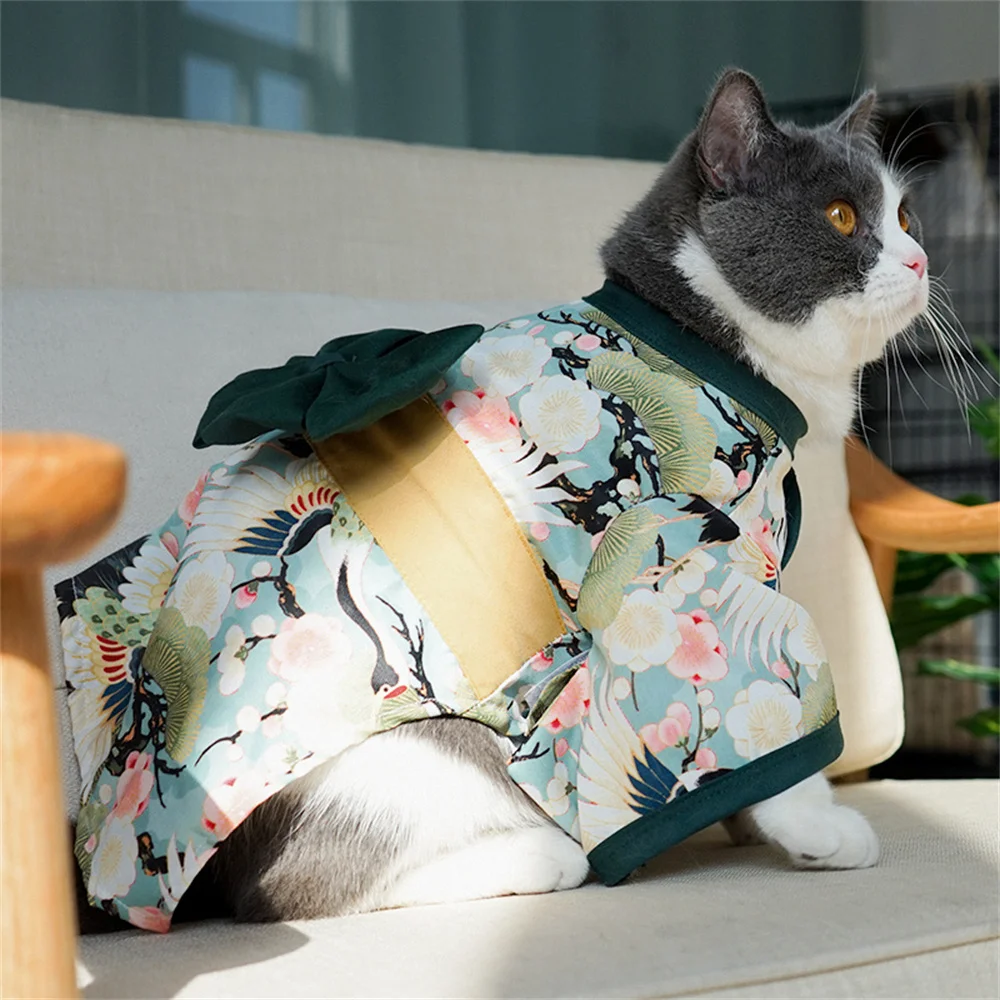 Ropa japonesa Retro Sphynx para gatos, Gotas, estampado de flor de cerezo, Kimono para mascotas, disfraz de Chinchilla persa, ropa para mascotas - imagen 5