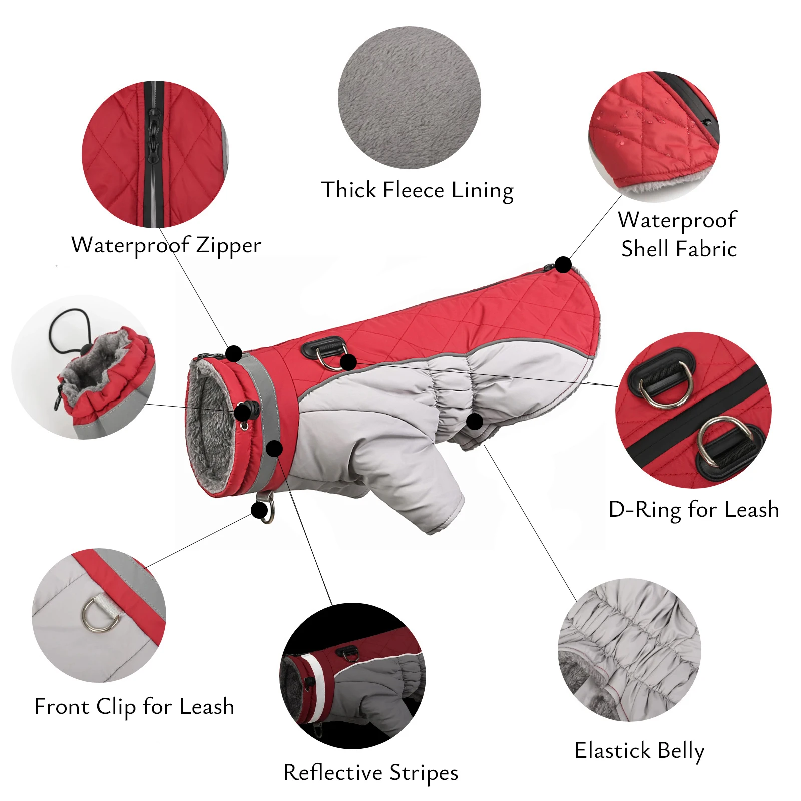 Chaquetas de invierno para perros, abrigo cálido reflectante impermeable para mascotas para perros pequeños y grandes, traje elástico para perros con anillo en D para correa - imagen 4