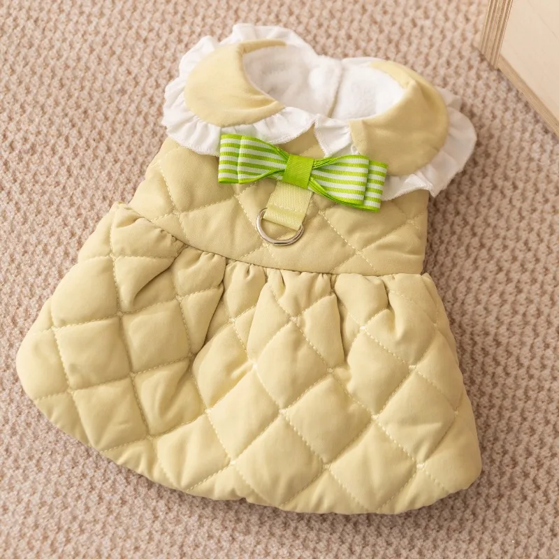 Vestidos de algodón de invierno para mascotas, ropa para perros de Color sólido, chaqueta cálida y gruesa para perros de peluche, abrigo estilo princesa - imagen 2