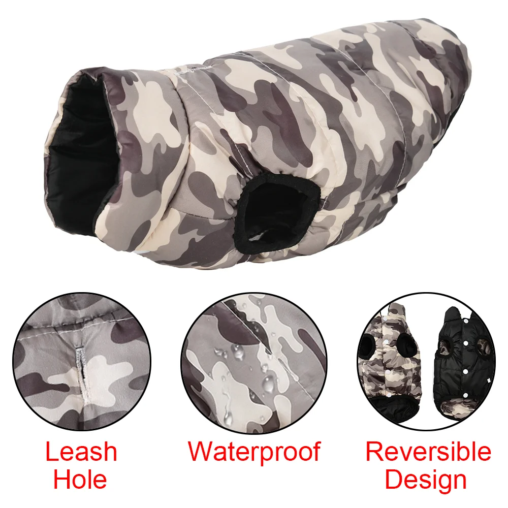 Ropa cálida de invierno para mascotas, chaleco Reversible con estampado de camuflaje para perros pequeños y medianos, abrigo con agujero para correa, chaqueta Yorkshire para mascotas - imagen 3