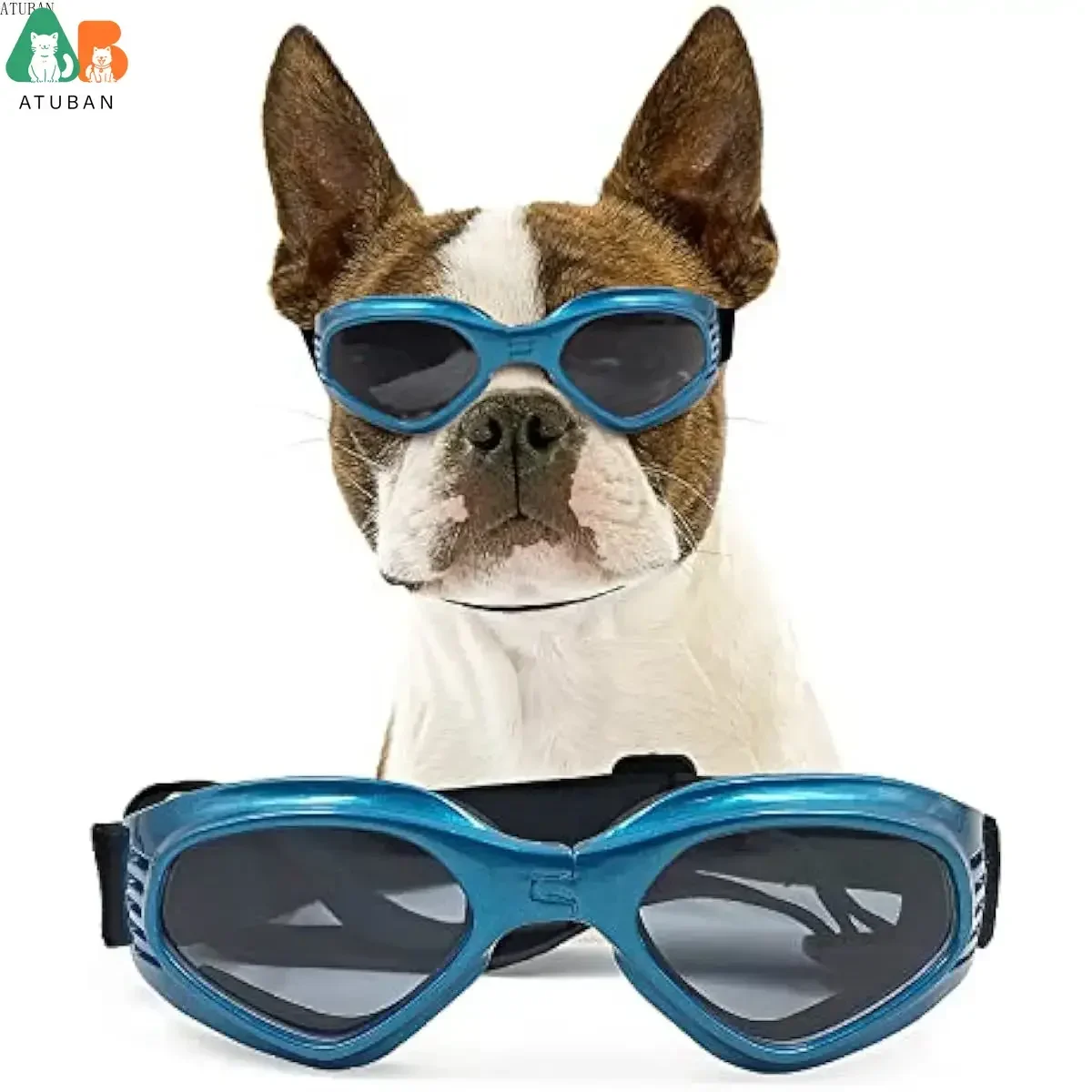 ATUBAN Gafas para Perros Protección UV Media Gafas de Sol Boston Terrier Ajustables Fácil de Usar Gafas para Perros de Motocicleta a Prueba de Viento para Perros - imagen 2