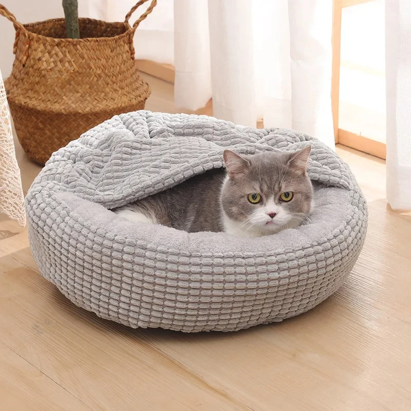 Cama redonda para mascotas para perros, gatos, cachorros, estera cálida, mantas de invierno, cama ortopédica esponjosa antiestrés para perros y gatos, adecuada para invierno