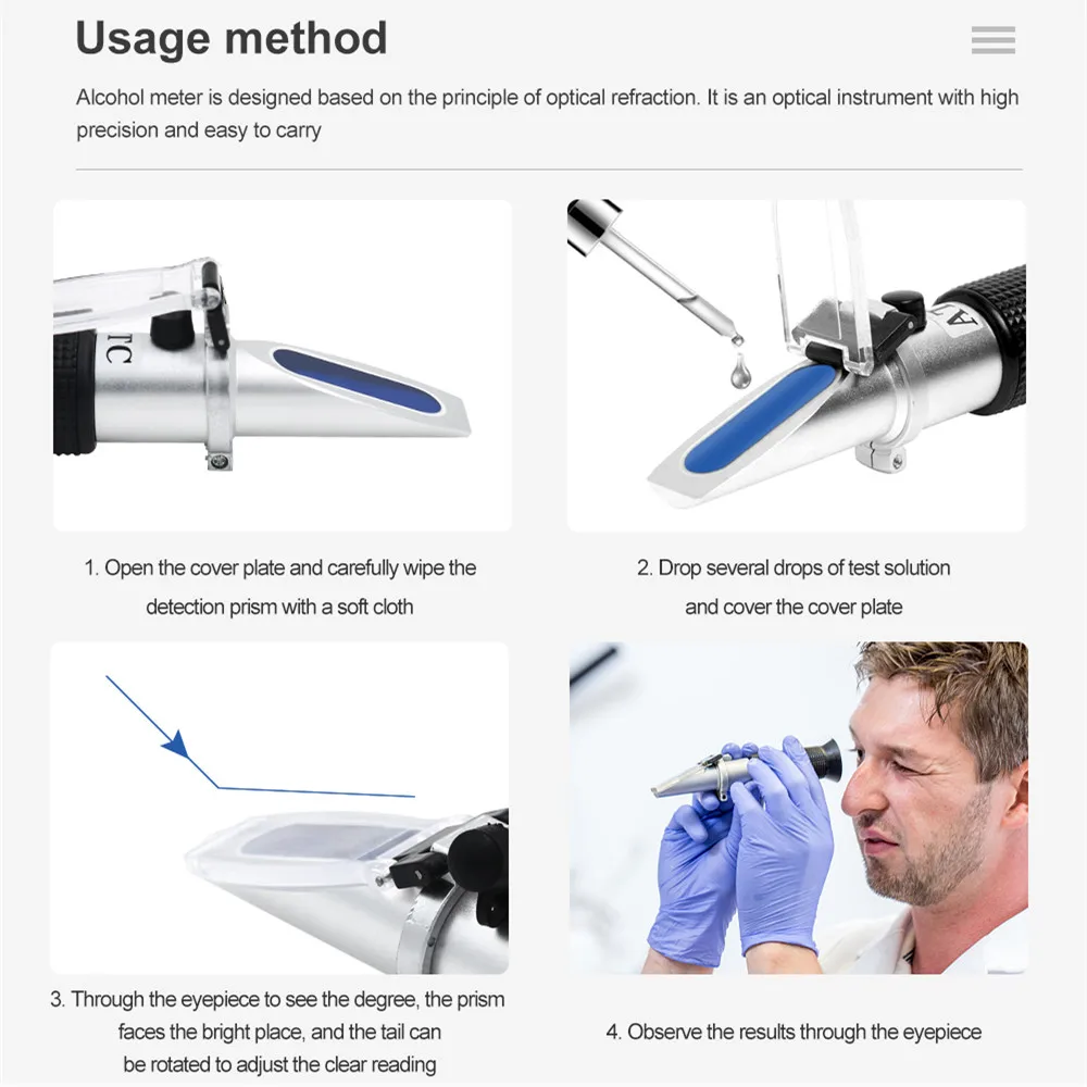 Refractómetro de Alcohol portátil 0-80% para espíritus, refractómetro de elaboración de licores domésticos, Detector de concentración de Alcohol - imagen 4