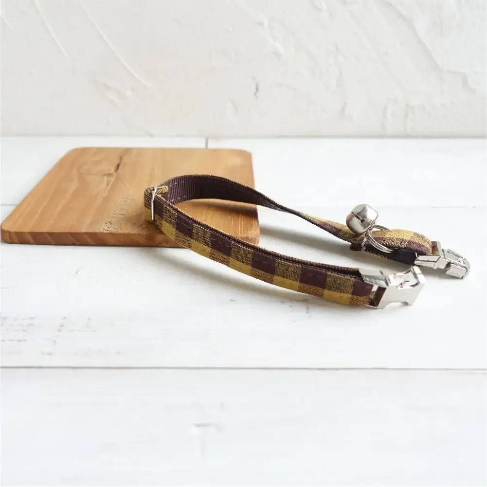 Collar de gato personalizado con grabado gratuito, correa para mascotas a juego, hebilla de Metal de contactos personalizados, Collar para mascotas a cuadros marrón y amarillo - imagen 3