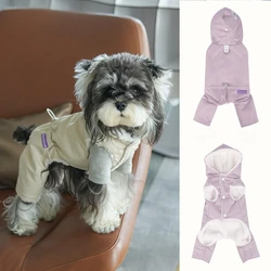 Abrigo de cuatro patas para mascotas, mono de gato de peluche, abrigo con capucha para mascotas, ropa para cachorros, pijamas para perros pequeños, otoño e invierno