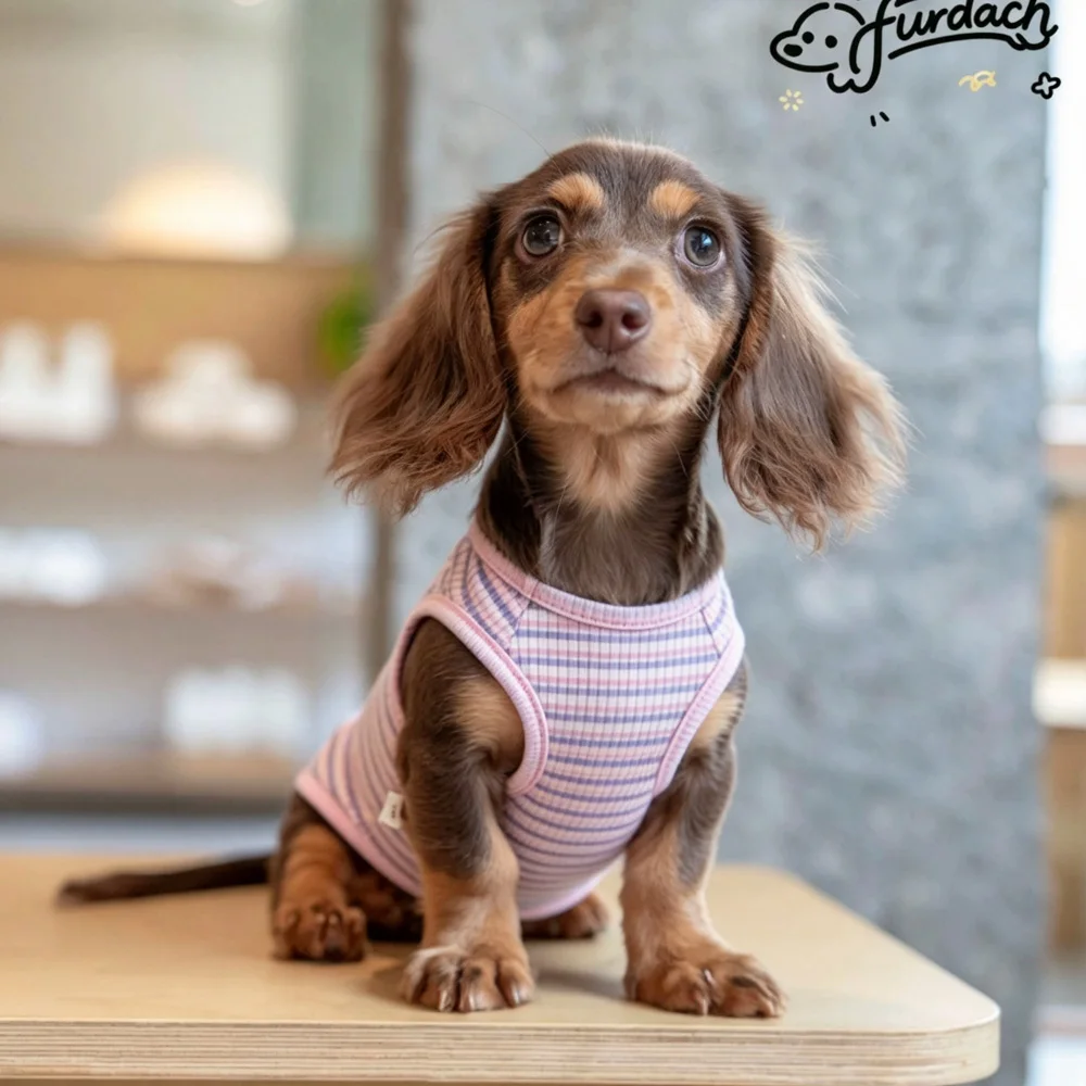 Camiseta de algodón a rayas para Dachshund, primavera-verano - imagen 4