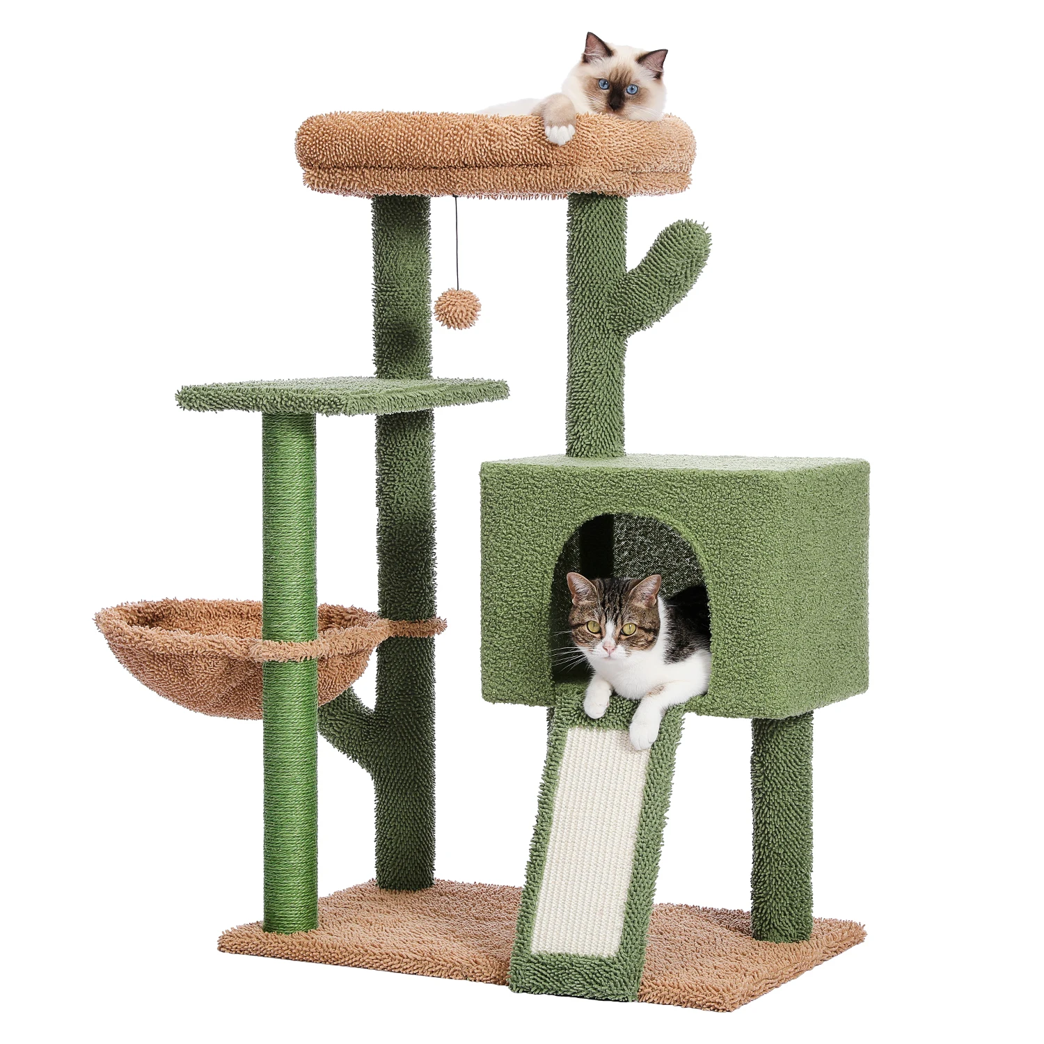 Torre de Cactus para gatos con poste de rascado cubierto de Sisal y condominio acogedor para gatos de interior, soporte de escalada para gatos con perca de felpa