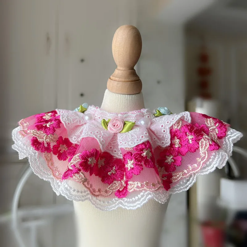 Collar de encaje para niña, gato y perro, decoración de lujo para el cuello de la novia, rosa, Azul, Morado, rojo, Floral, Baberos para mascotas, bufanda para perros pequeños - imagen 4
