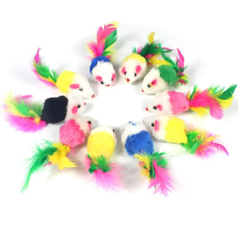 Juguete Ratón de Piel Sintética con Plumas Multicolor para Gatos - imagen 5