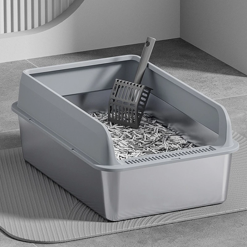 Caja de arena para gatos acero inox grande con tapa y lados altos - imagen 5
