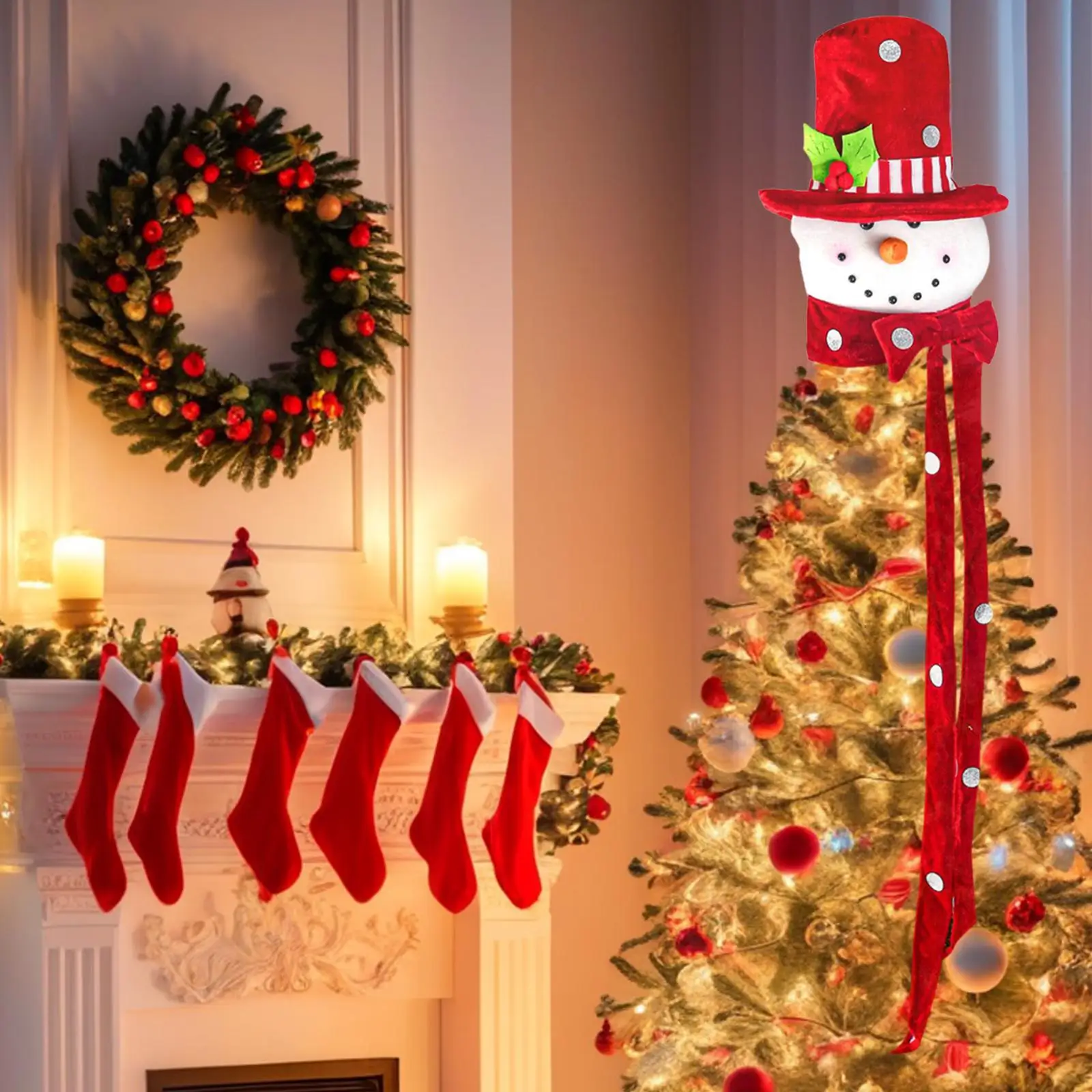 Sombrero de copa de árbol de Navidad, abrazador de muñeco de nieve, Navidad tradicional bonita de temporada para adornos de chimenea
