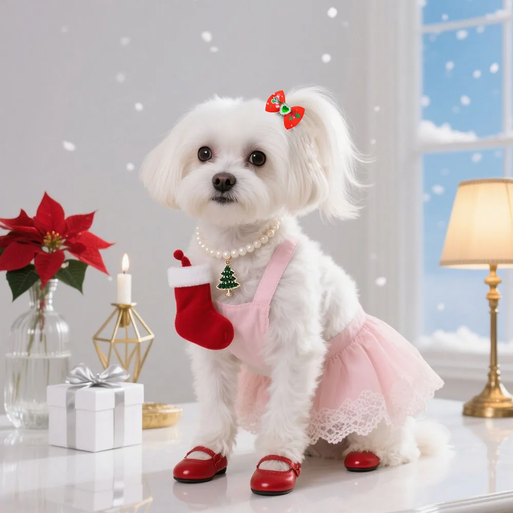 200 Uds. De lazos navideños para perros pequeños, bonitos lazos para el pelo para mascotas, bandas de goma, accesorios de aseo para mascotas, suministros para perros - imagen 2