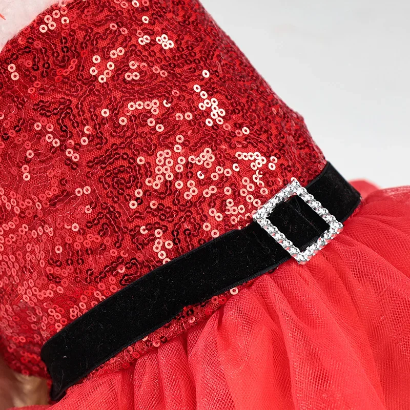 Vestido para perro con tutú de lentejuelas navideñas con diseño de lazo y cinturón, falda halter de terciopelo rojo, traje navideño para mascotas para perros pequeños/medianos,
