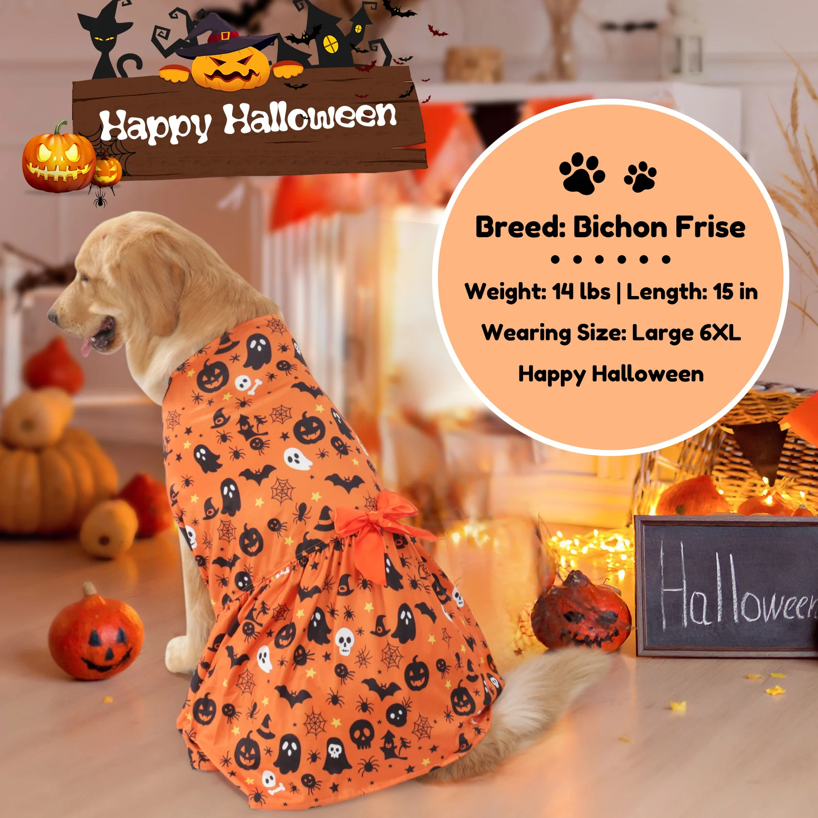 Vestido de Halloween para perros medianos y grandes, disfraz bonito para mascotas para perros grandes, traje festivo para gatos y perros - imagen 3