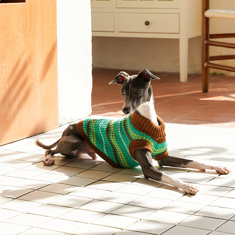 Camiseta a rayas hecha a mano para perros pequeños, abrigo elástico de manga corta para Italia, galgo, Whippet, suéter suave, pijamas para perros - imagen 4