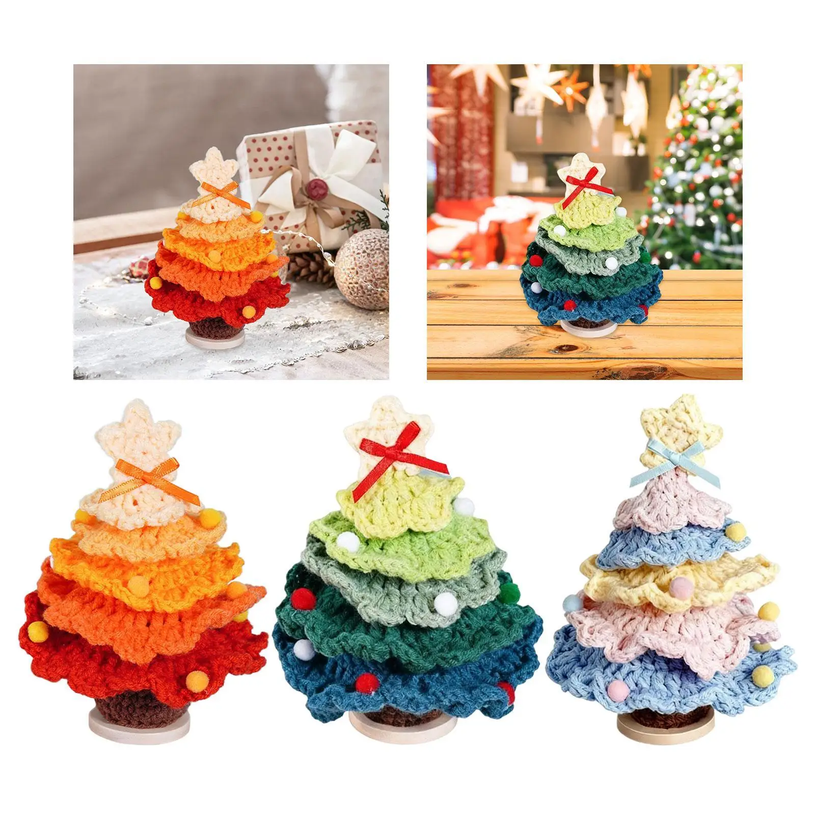 Crochet Christmas Tree Ornament Knitted Toy Fashion Lightweight Small DIY Decoration for Party Graduation Office Home Desktop