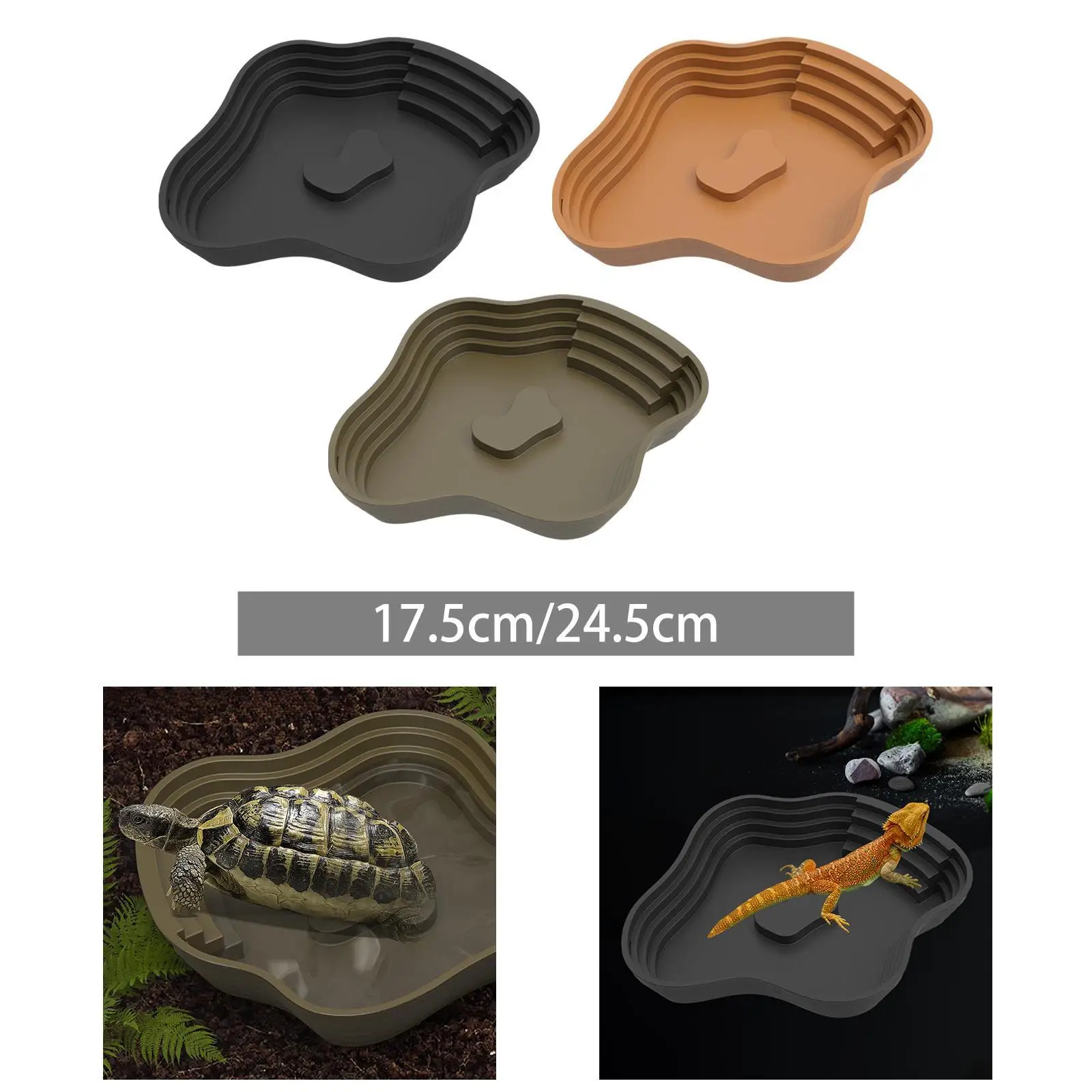 Piscina de baño para reptiles, plato de alimentación para reptiles con rampa, alimentador de tortugas, hábitat de lagartos para hámster, tortuga, serpiente barbuda - imagen 4