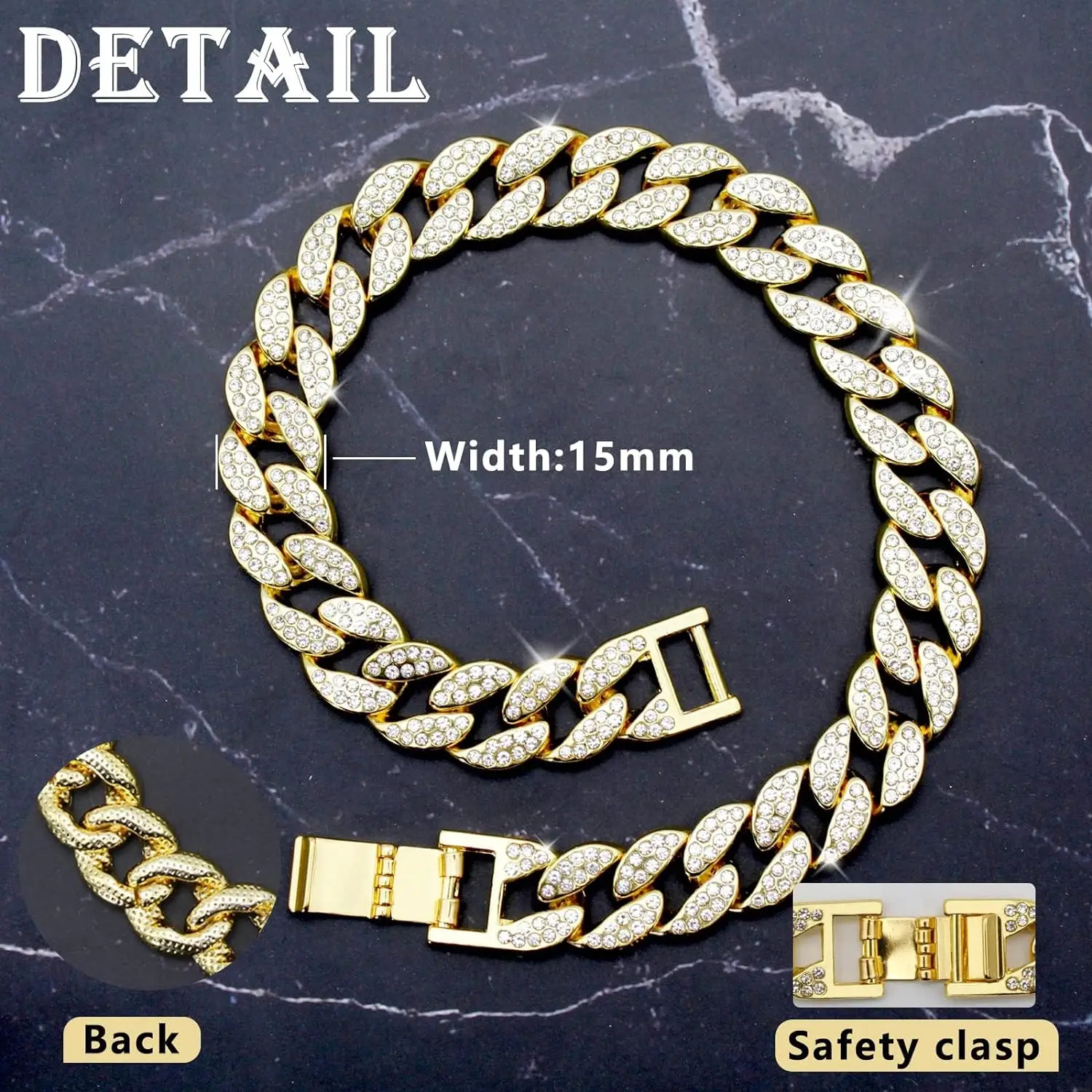 Collar de cadena lujo para perros y gatos – Oro con cristal - imagen 4