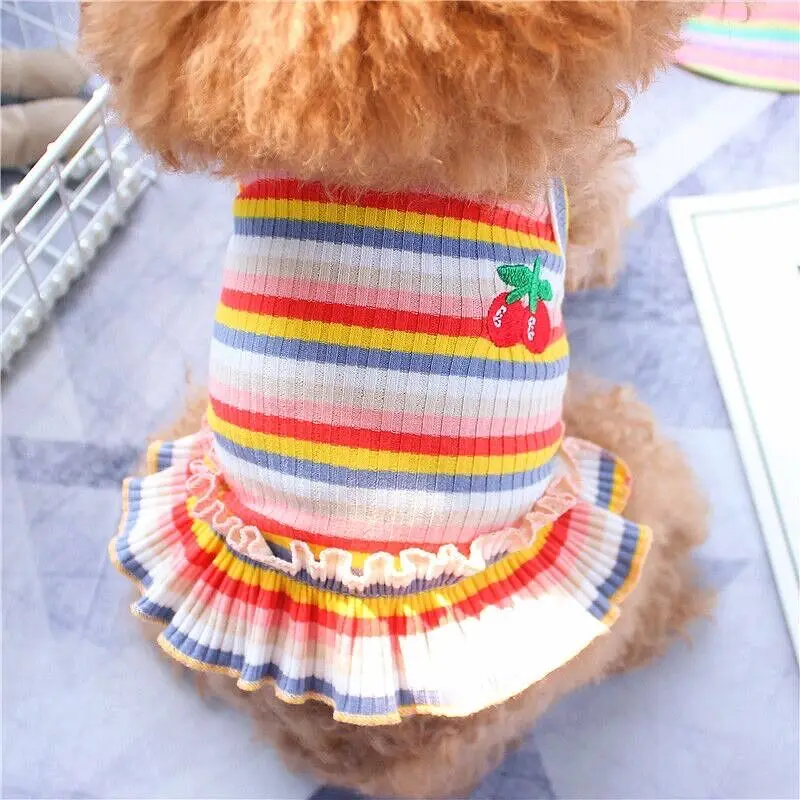 Chaleco de encaje a rayas para cachorros, vestido de verano para perros, tirantes, ropa para perros, camiseta de Chihuahua Bichon Yorkie, falda bonita para gatos, disfraz para perros - imagen 2