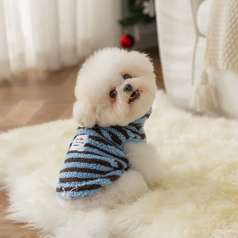 Ropa Polar de invierno para perros pequeños, chaleco protector a rayas para Chihuahua, abrigo para gatos, monos transpirables a prueba de viento para caminar para mascotas - imagen 5