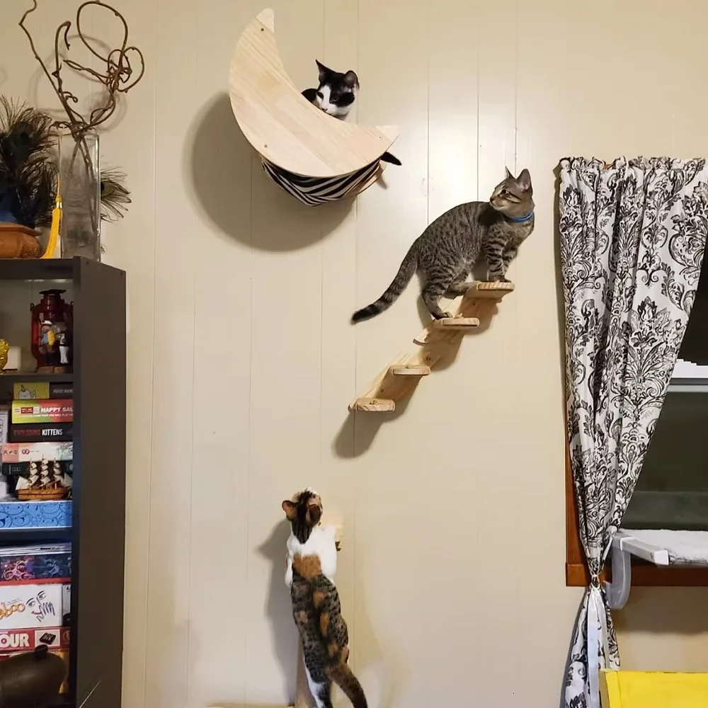 Surtido de tipos de pared para trepar gatos, árbol para gatos, hamaca para gatos montada en la pared, Sisal, cuatro escalones, escaleras para gatos, escalada, colgante de pared para gatos - imagen 4