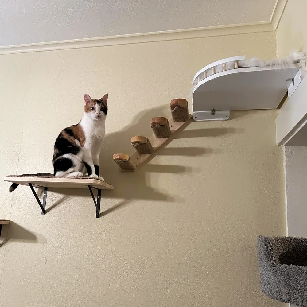 Marco de escalada para gatos de pared, plataforma, combinación de pedal de sisal, área de descanso curvada para gatos, juego de escalada para gatos, madera maciza preferida