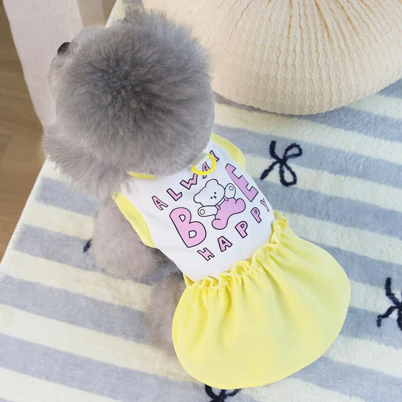 Ropa para perros, vestidos camiseros para niñas, ropa de verano para cachorros azules y amarillos para perros pequeños, falda para caniche, ropa para perros - imagen 3