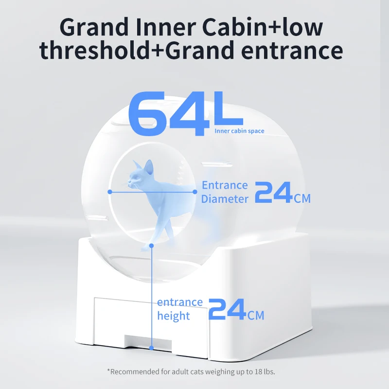 Smart Cat Litter Box Self Cleaning Automatic Cat Toilet 64L APP Control Uv Sterilization Deodorization Anti-sticking Cat Bedpan - imagen 4