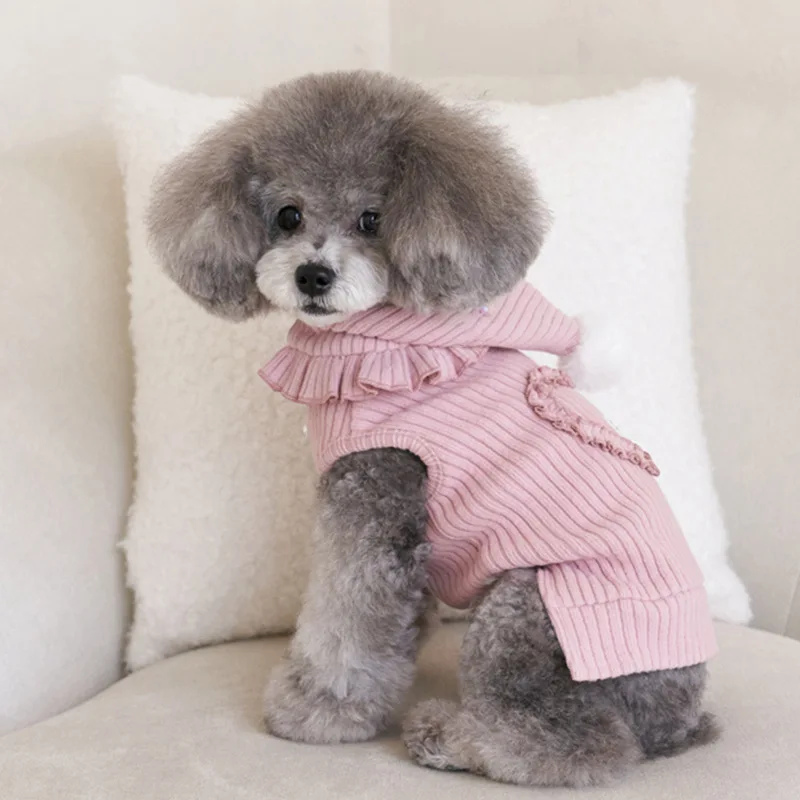 2025 1/Set de ropa de Navidad para mascotas, camisa de fondo de pana bonita de Año Nuevo para invierno, ropa gruesa a rayas para gatos, chaleco para mascotas + sombrero - imagen 4