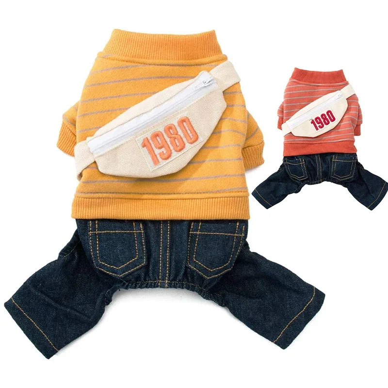 Ropa de mezclilla para mascotas con diseño vaquero y sudadera cálida