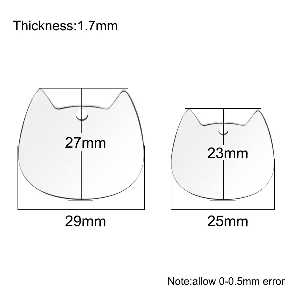 10 Uds. De etiqueta de identificación de gato con forma de cara, Collar con colgante Lovey, accesorios de acero inoxidable, nombre de perro, Metal en blanco, cuello de calidad grabado - imagen 2