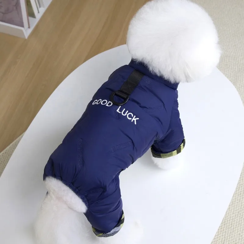 Ropa de invierno para perros, chaqueta para perros con letras sólidas, monos gruesos impermeables, abrigo cálido para mascotas de cuatro patas, disfraz de Parka para Chihuahua y perro salchicha - imagen 4