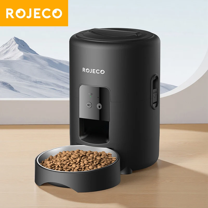 ROJECO-comedero automático para mascotas, 2L, dispensador inteligente de comida para gatos, con aplicación remota Wi-Fi, alimentador automático para perros y gatos, accesorios para mascotas