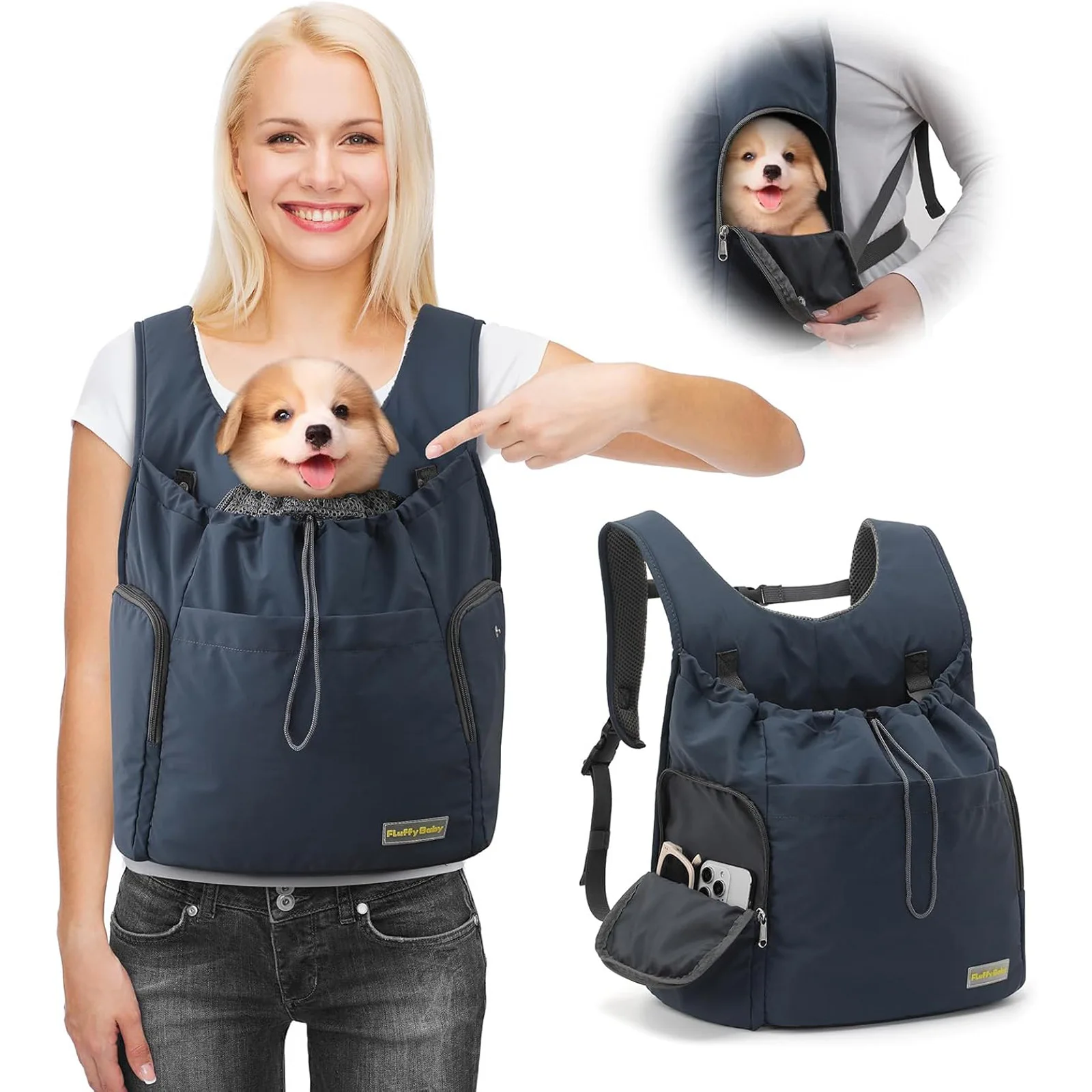 Mochila transportín para gatos y perros – Bolsillo ventral transpirable - imagen 3