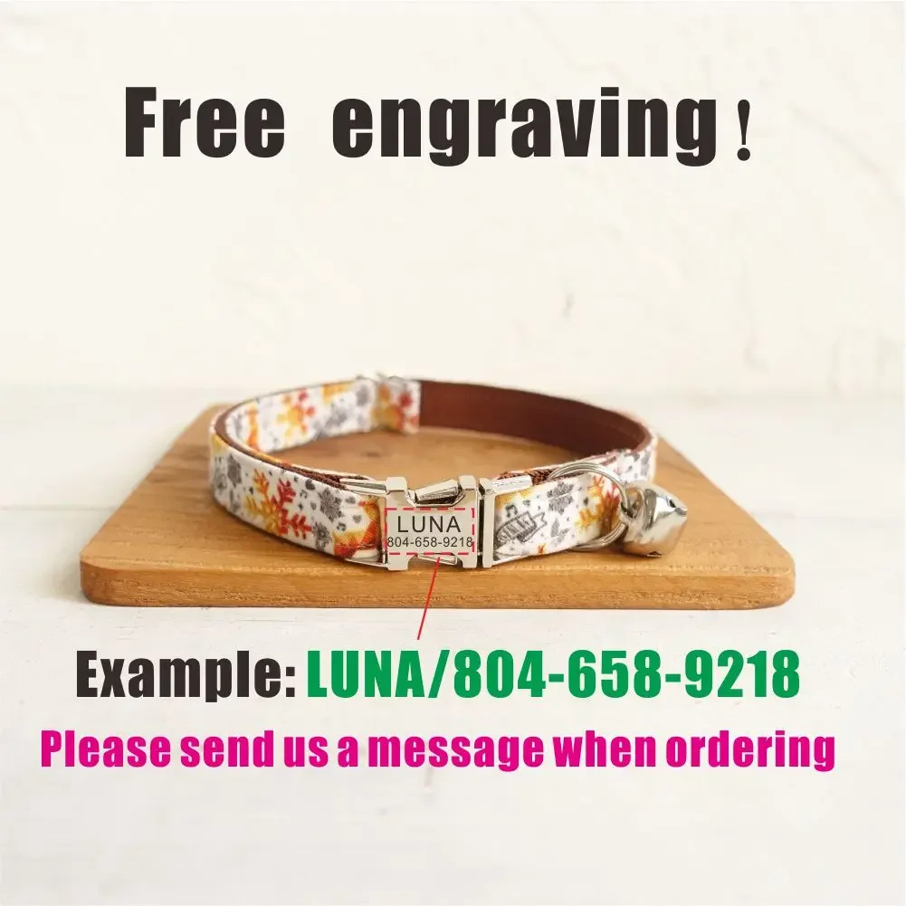 Collar de gato personalizado con grabado gratuito, correa para mascotas a juego, hebilla de Metal de contactos personalizados, Collar pequeño para mascotas con flor de nieve - imagen 4
