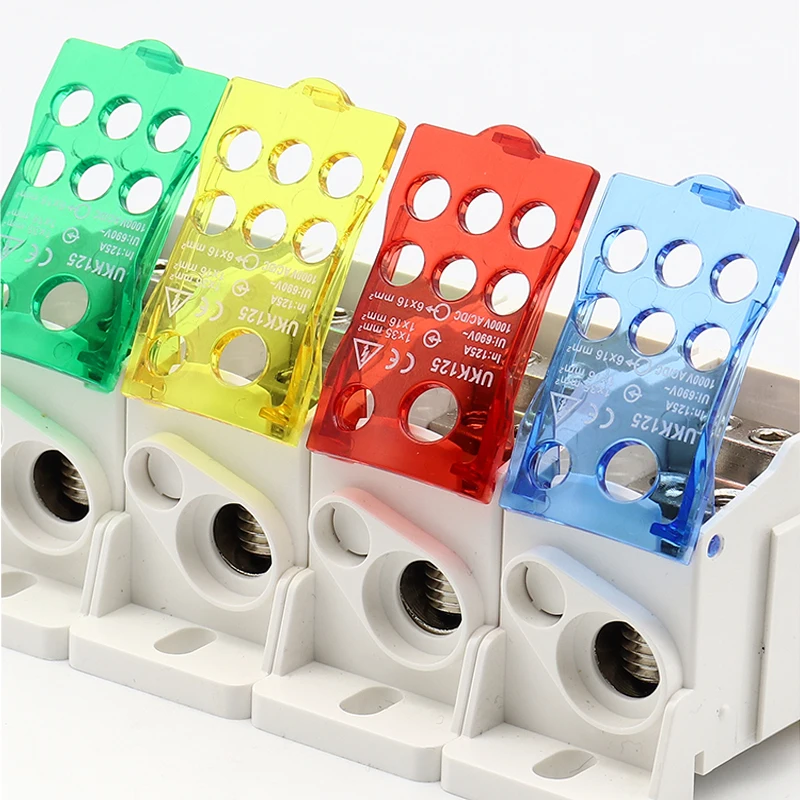 Bloque de terminales UKK80A conector de cable eléctrico 1 en muchos accesorios de cableado de distribución de carril Din azul amarillo verde rojo - imagen 5