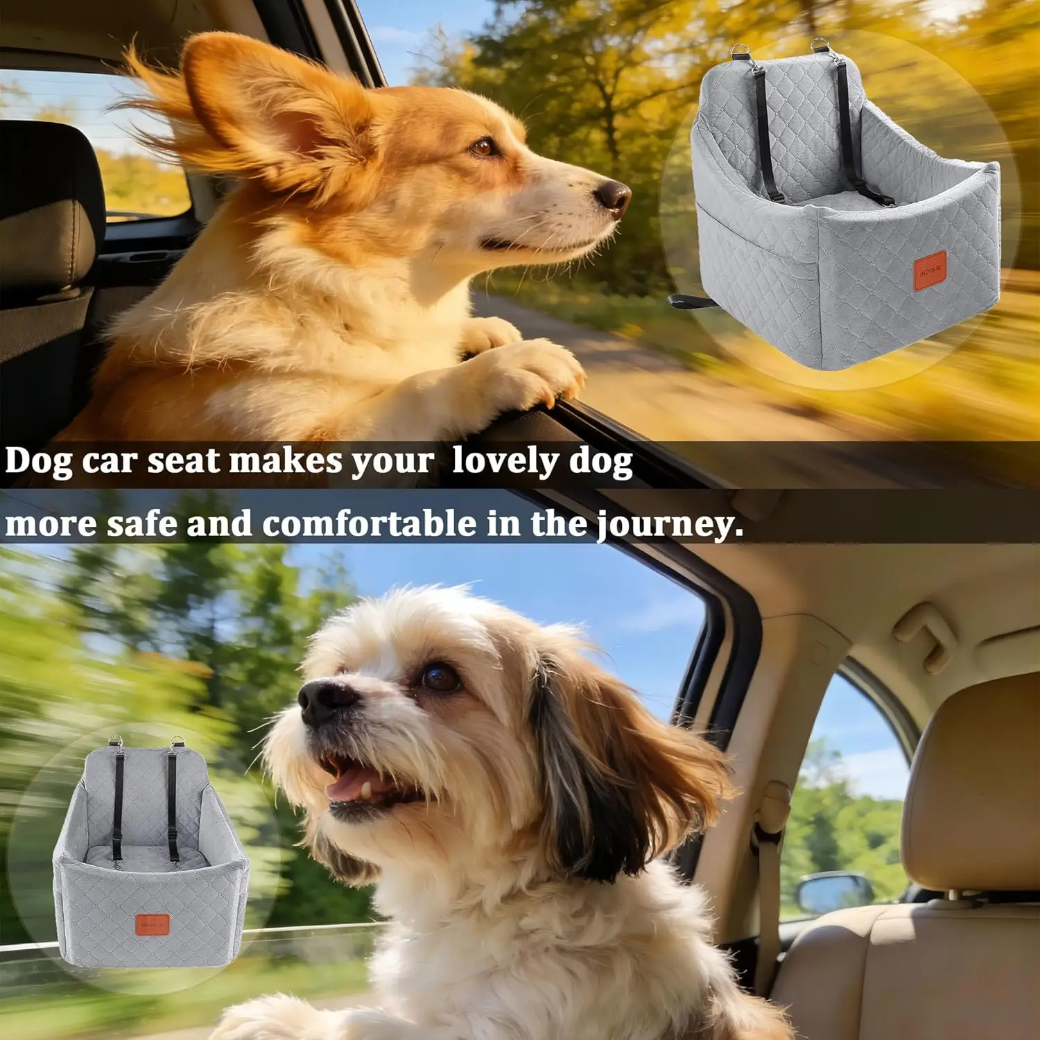Asiento elevador para coche con cinturón de seguridad para perros - imagen 5