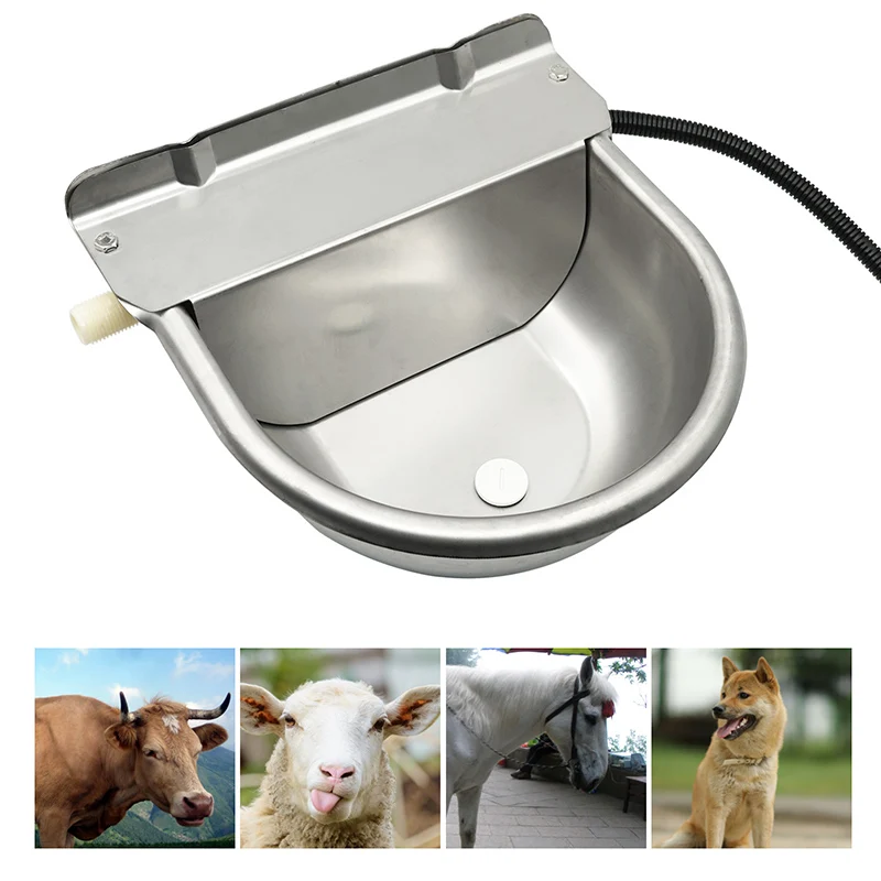 Bebedero calentado de acero inoxidable 304, 220V, con orificio de drenaje, flotador automático para bebidas, canal para cultivo, suministros de cuencos de agua para caballos y vacas - imagen 5