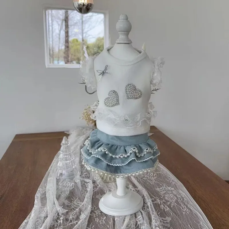 Conjunto de camisa encaje y falda vaquera para gatos y perros pequeños - imagen 3