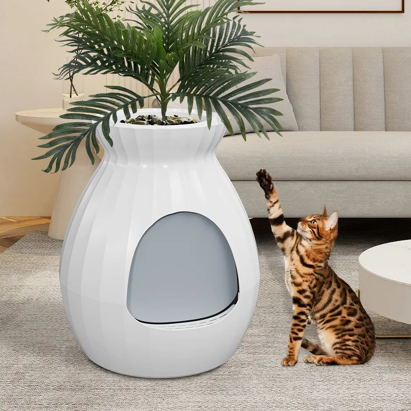 Caja de arena para gatos inodora diseño maceta cerrada oculta mueble - imagen 3
