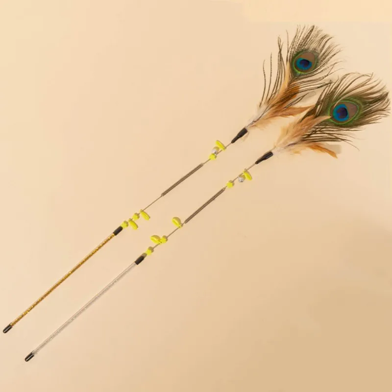 Jouets pour chats, bâtons de plumes, ressorts, poignée en fil d'acier, plume de paon, jouet interactif résistant aux morsures, jouets pour taquiner les chats - imagen 5