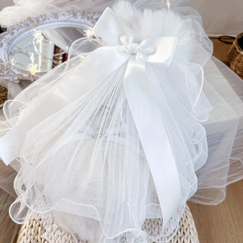 Tocado con lazo para boda, velo para perro, Bandana para gato, cinta de flores de simulación, velo, accesorios para el cabello para perro, fiesta del Día de San Valentín - imagen 3