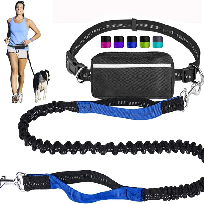 Manos libres perro grande correr suministros retráctiles entrenamiento para caminar, cinturón ajustable perros mascota cintura Bungee libre trotar 2 - imagen 3