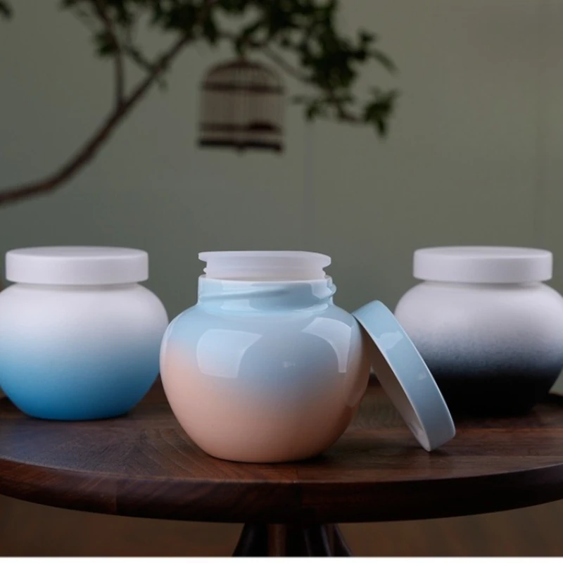 Tarro redondo sellado de cerámica degradado, cubierta de silicona para almacenamiento de cenizas de mascotas, tanque de almacenamiento a prueba de fugas y humedad, regalos conmemorativos para mascotas - imagen 4