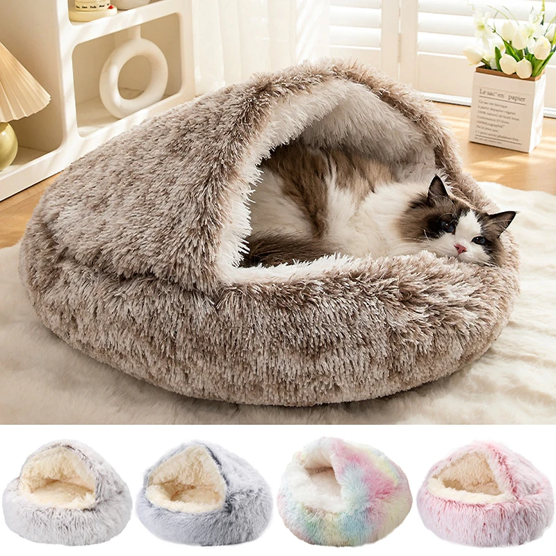 Cama suave de felpa para gatos con funda, colchón para mascotas, cama redonda para gatos, cama cálida para invierno, cojín para perros pequeños, nido para gatitos